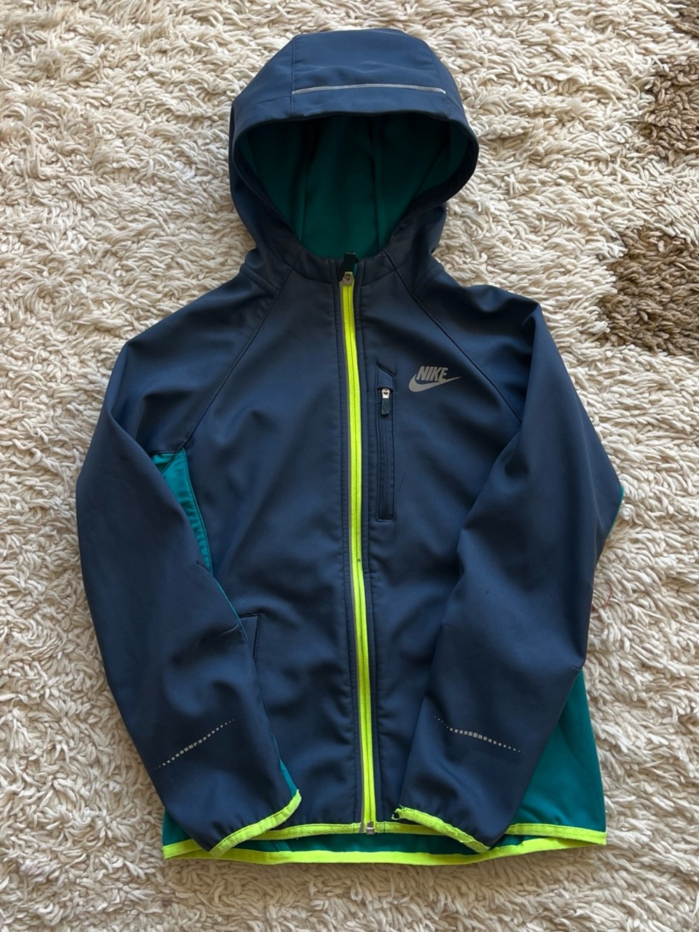 Nike Athlete Softshell Jacket Navy Teal Neon Fleece Lined Youth M
